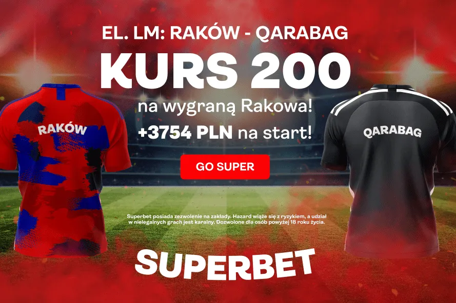 Mnożnik x 200.00 na Raków Częstochowa - Qarabag (26.05.23)