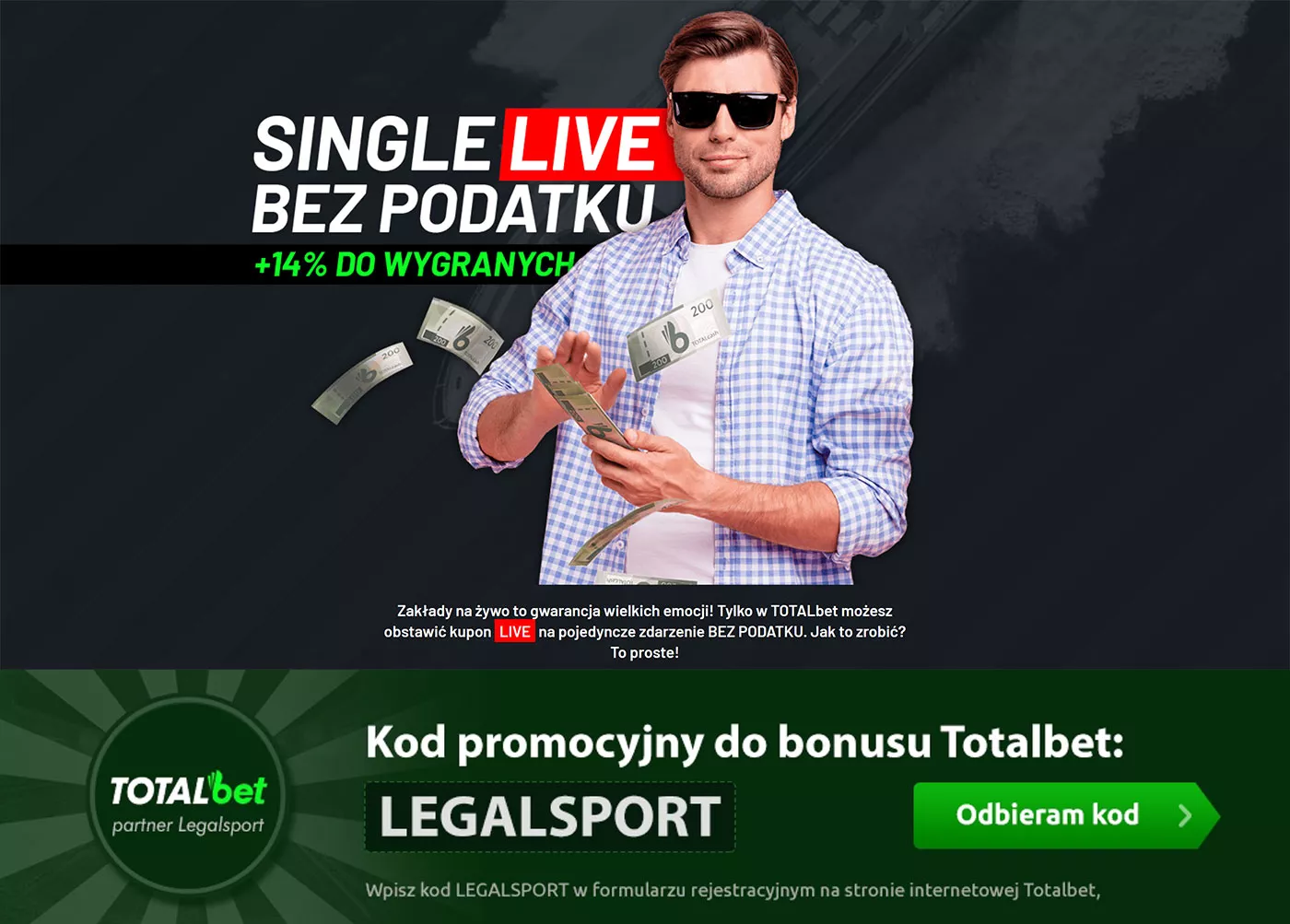 Single LIVE bez podatku w TOTALbet