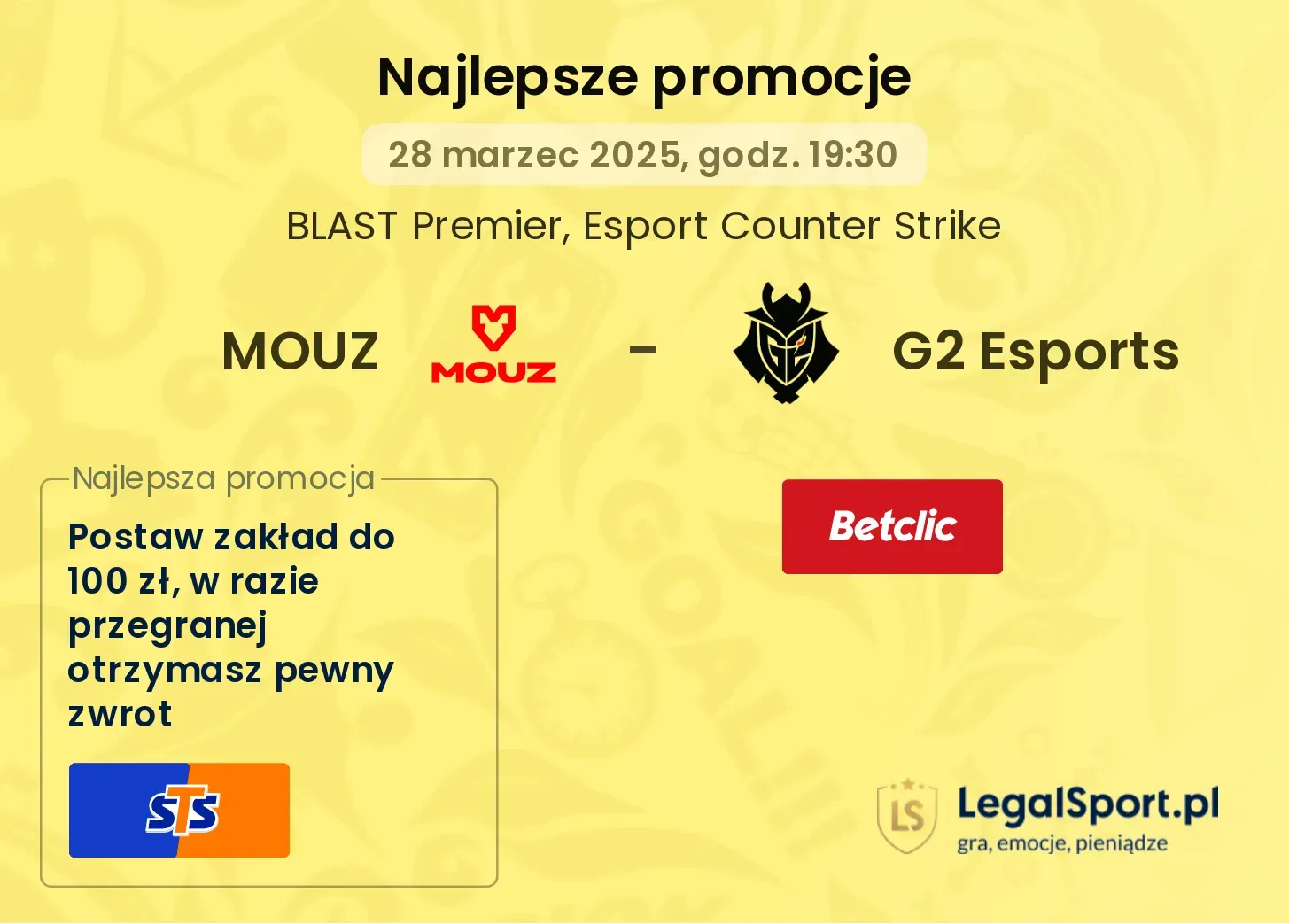 MOUZ - G2 Esports promocje bukmacherskie