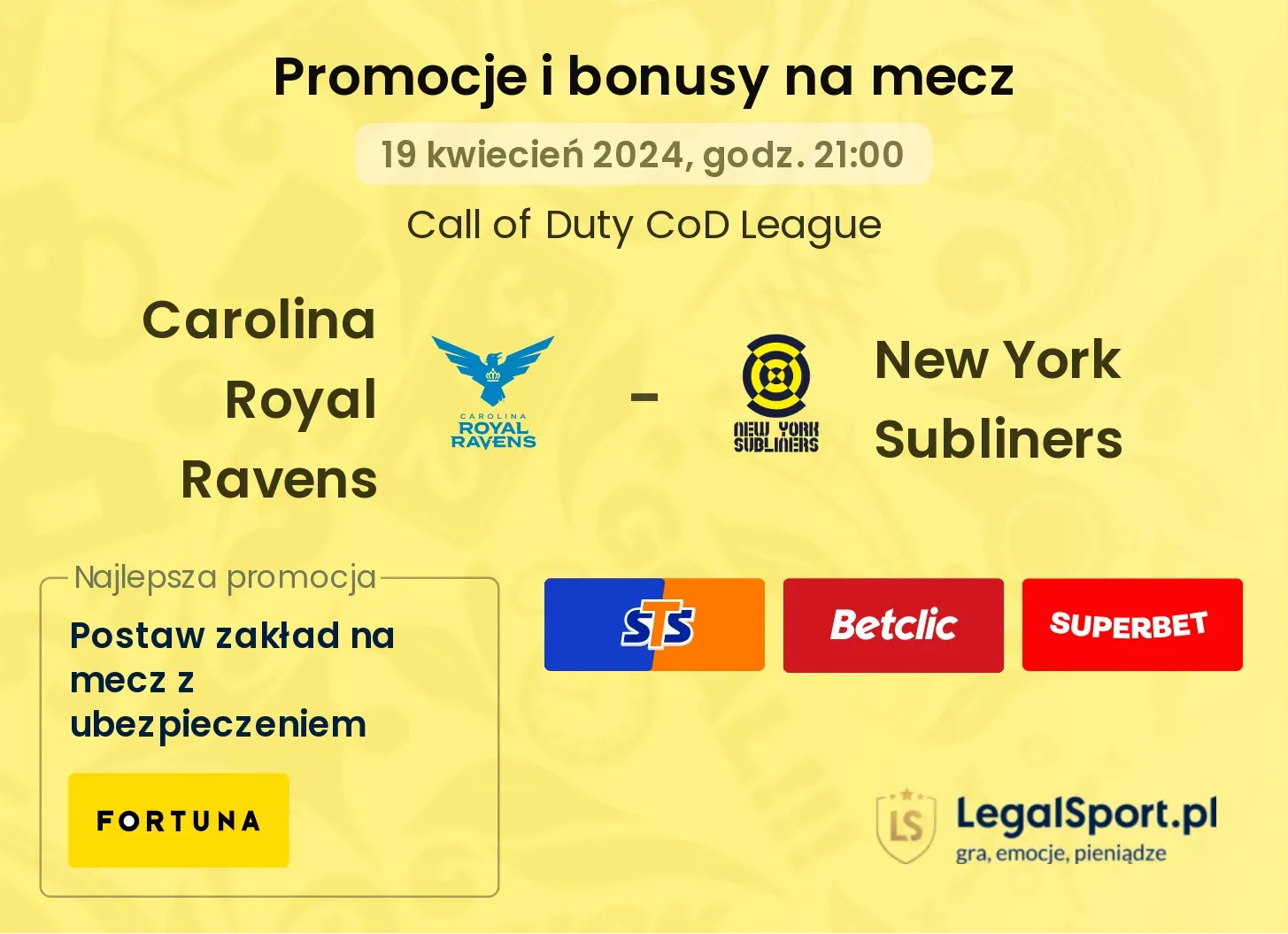 Carolina Royal Ravens - New York Subliners promocje bonusy na mecz