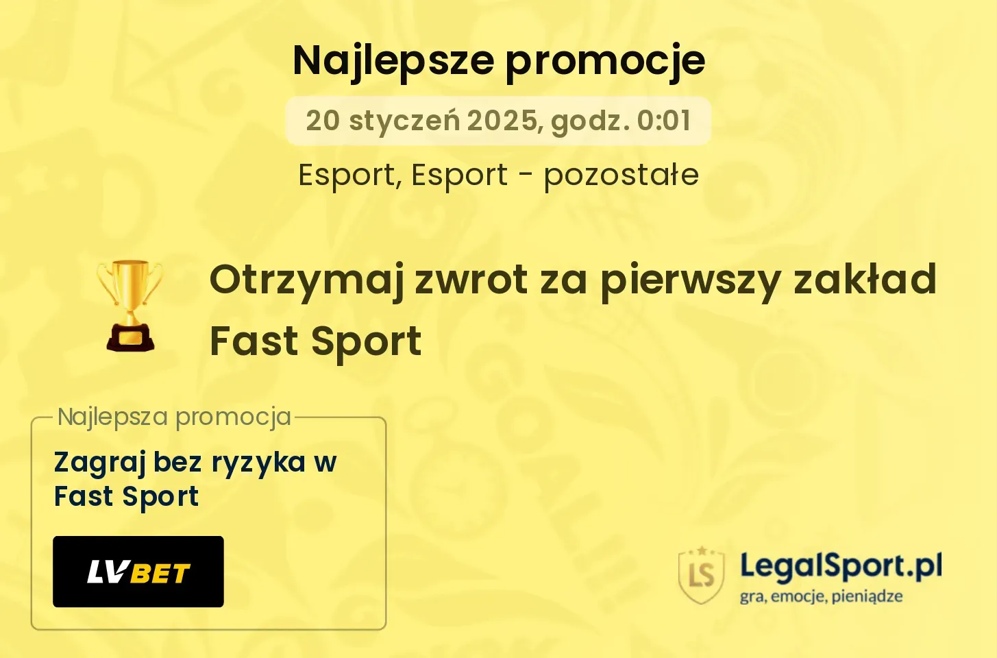 Zakład bez ryzyka do 50 zł w Fast Sport od LV BET