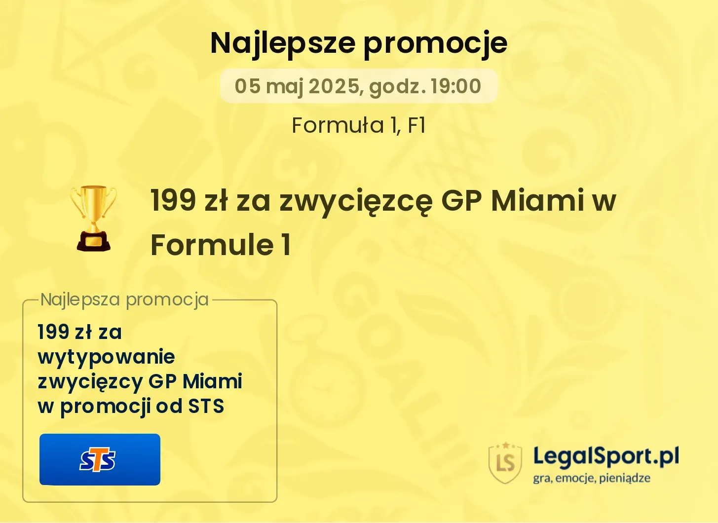 199 zł od STS za wytypowanie zwycięzcy wyścigu F1 o GP Miami