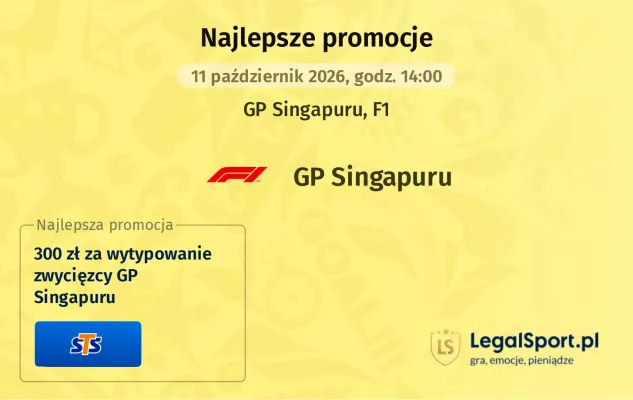 Promocja STS: 300 zł za wytypowanie zwycięzcy GP Singapuru