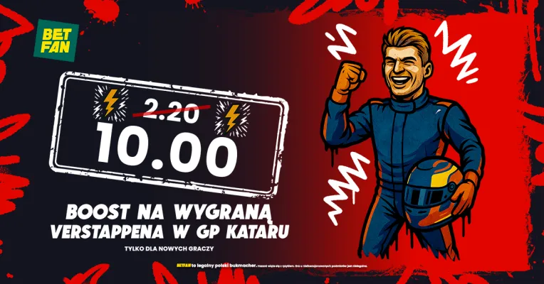 Kurs 10.0 na wygraną Verstappena w GP Kataru od BETFAN