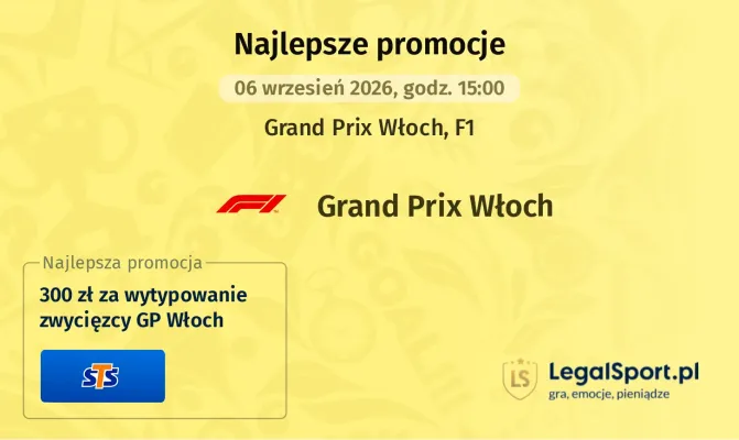 Promocja STS: 300 zł za wytypowanie zwycięzcy GP Włoch