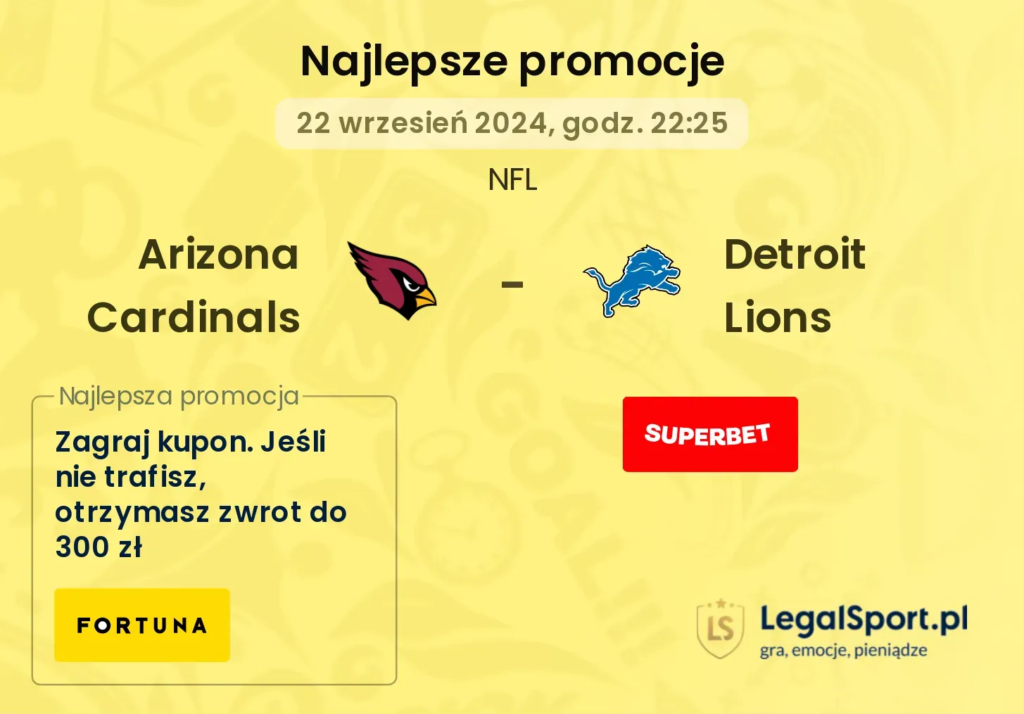 Arizona Cardinals - Detroit Lions promocje bukmacherskie 22.09, 22:25