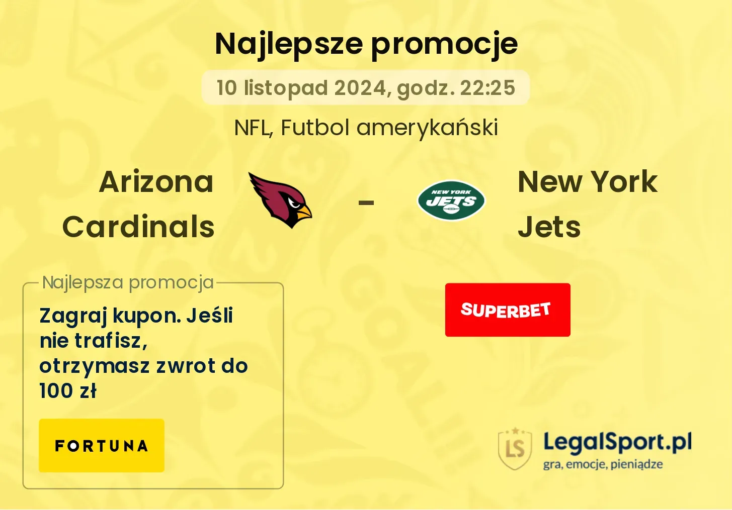Arizona Cardinals - New York Jets promocje bukmacherskie 10.11, 22:25
