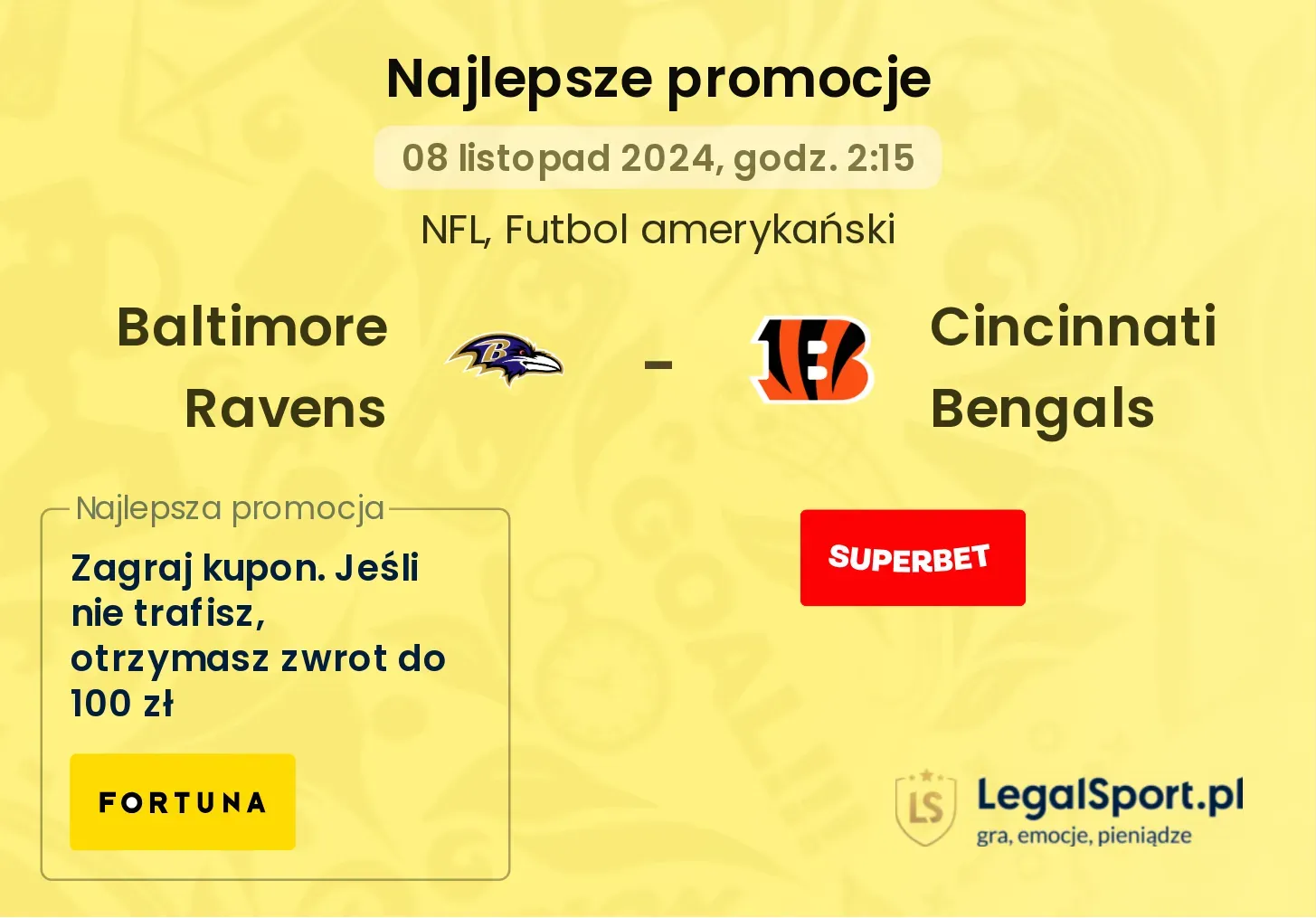 Baltimore Ravens - Cincinnati Bengals promocje u bukmacherów 08.11, 02:15