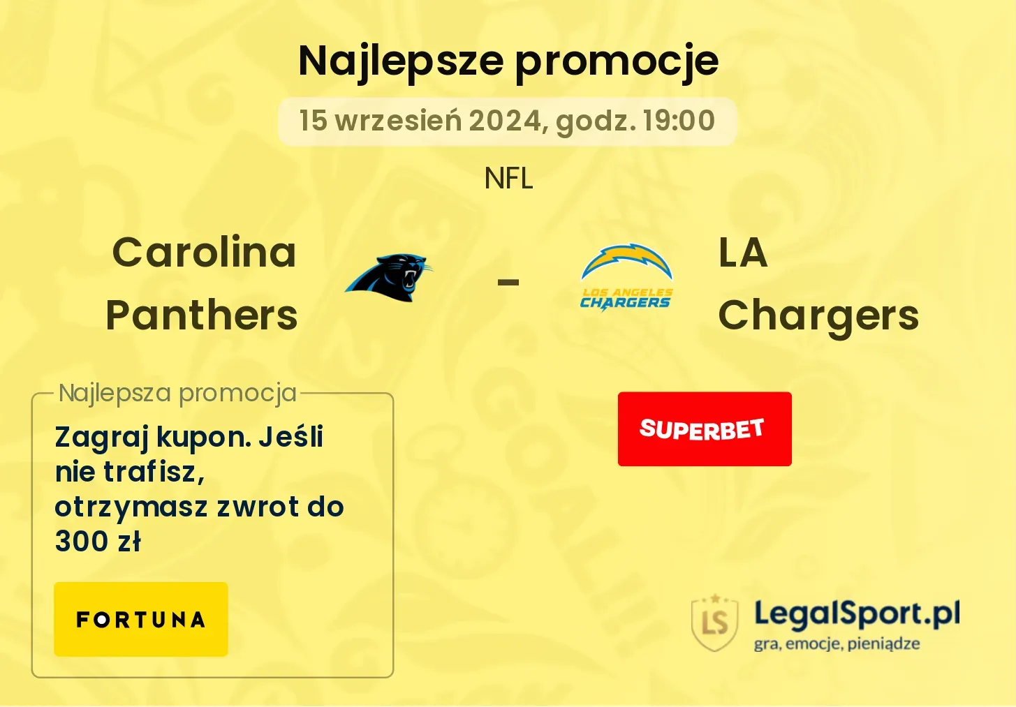  Carolina Panthers - LA Chargers promocje u bukmacherów 15.09, 19:00