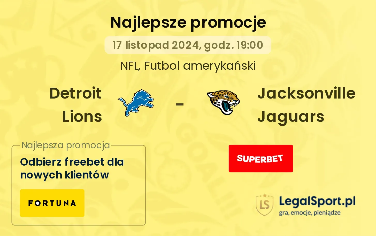 Detroit Lions - Jacksonville Jaguars promocje bukmacherskie 17.11, 19:00