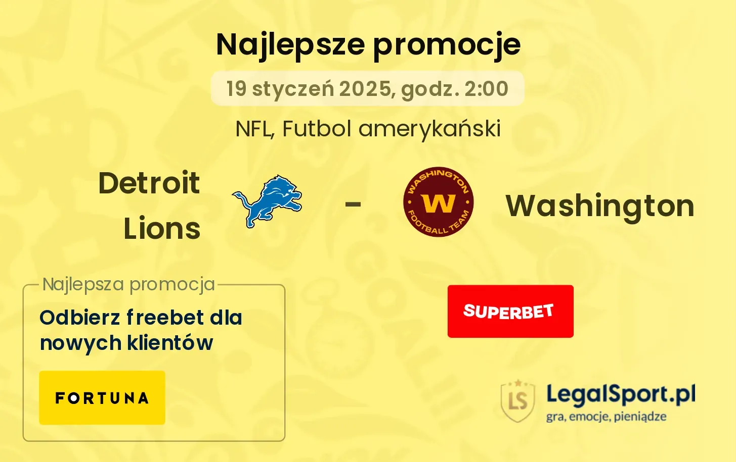 Detroit Lions - Washington promocje u bukmacherów