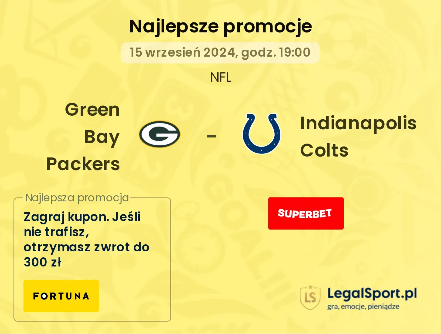 Green Bay Packers - Indianapolis Colts promocje u bukmacherów 15.09, 19:00