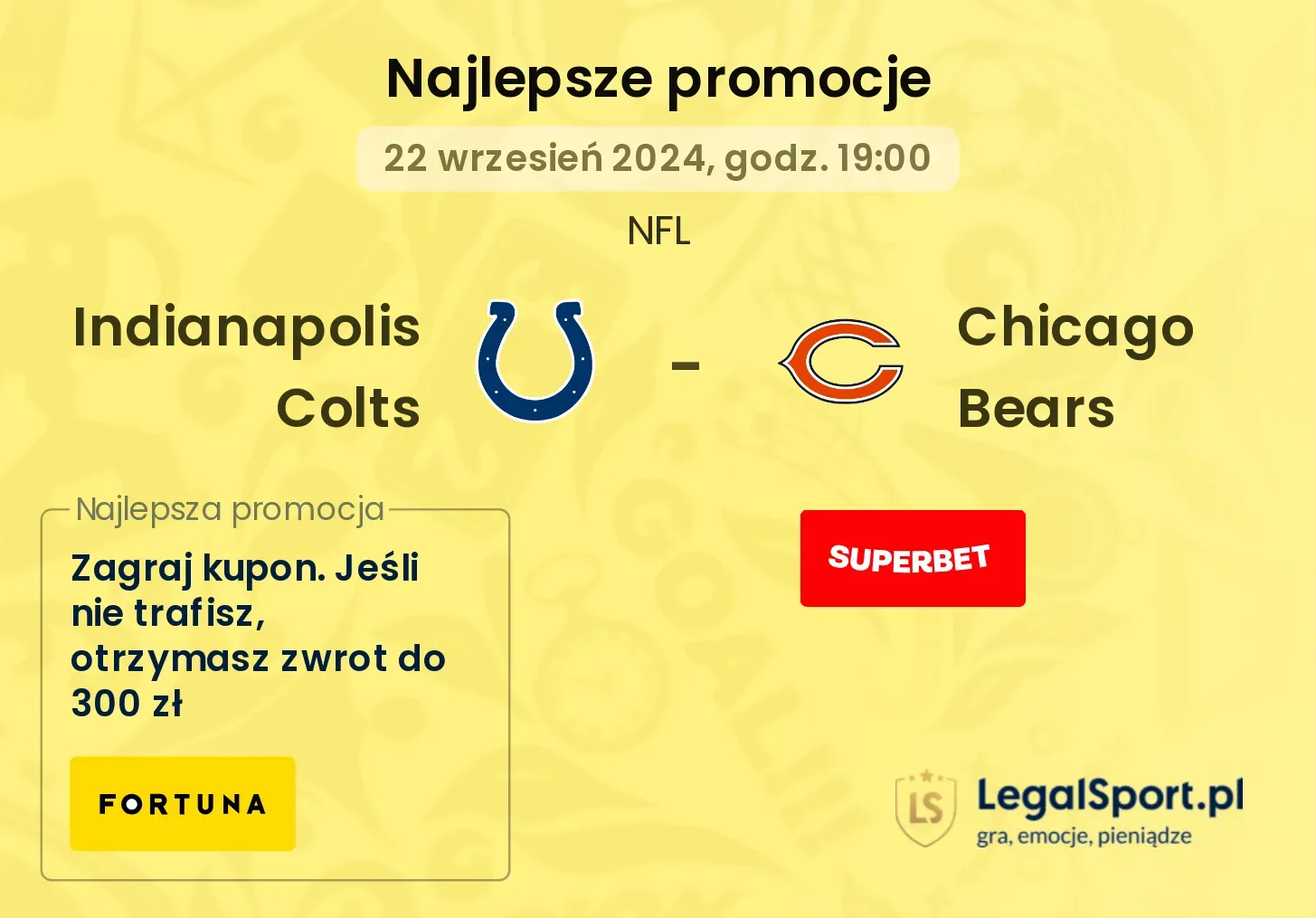 Indianapolis Colts - Chicago Bears promocje bukmacherskie 22.09, 19:00