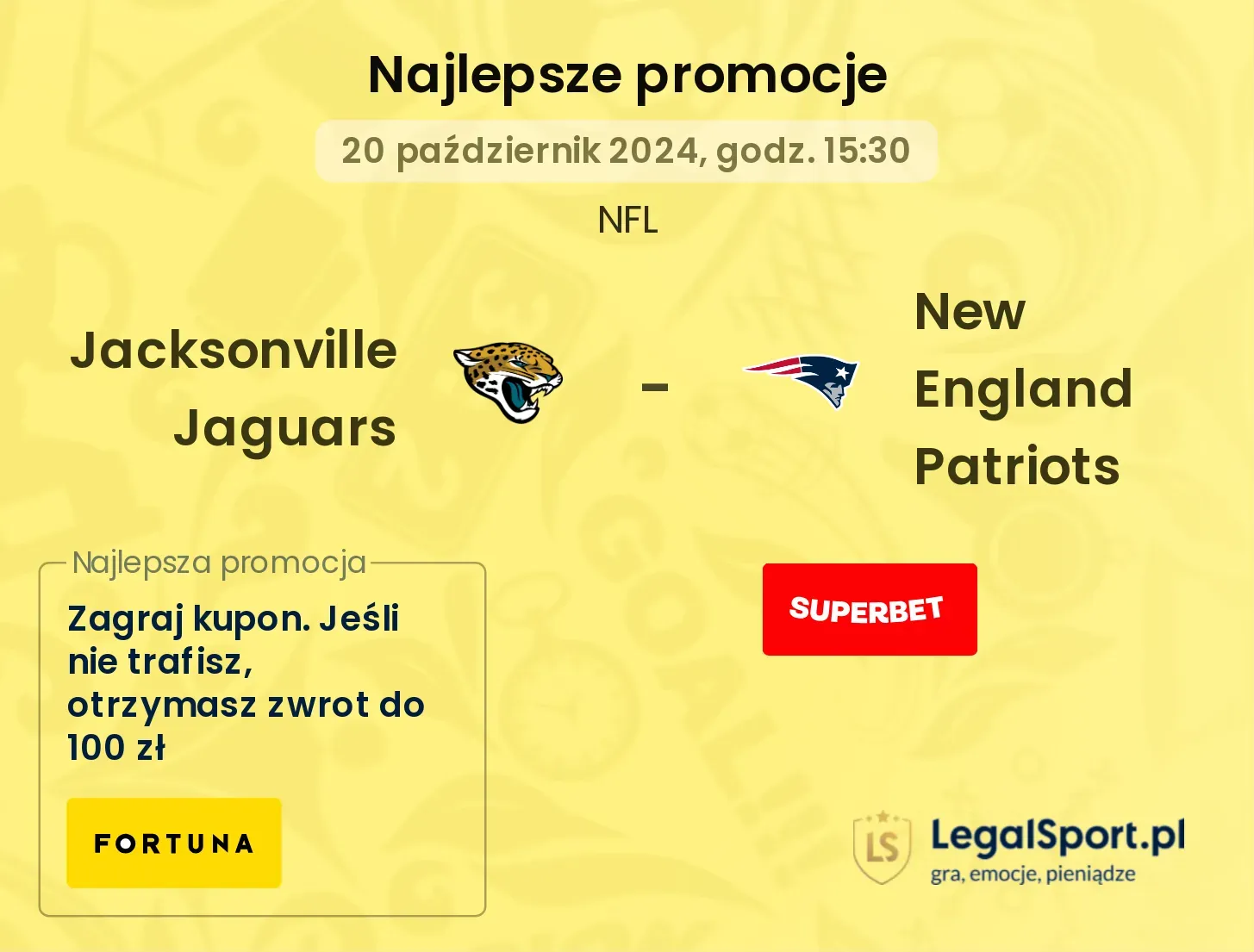 Jacksonville Jaguars - New England Patriots promocje bukmacherskie 20.10, 15:30
