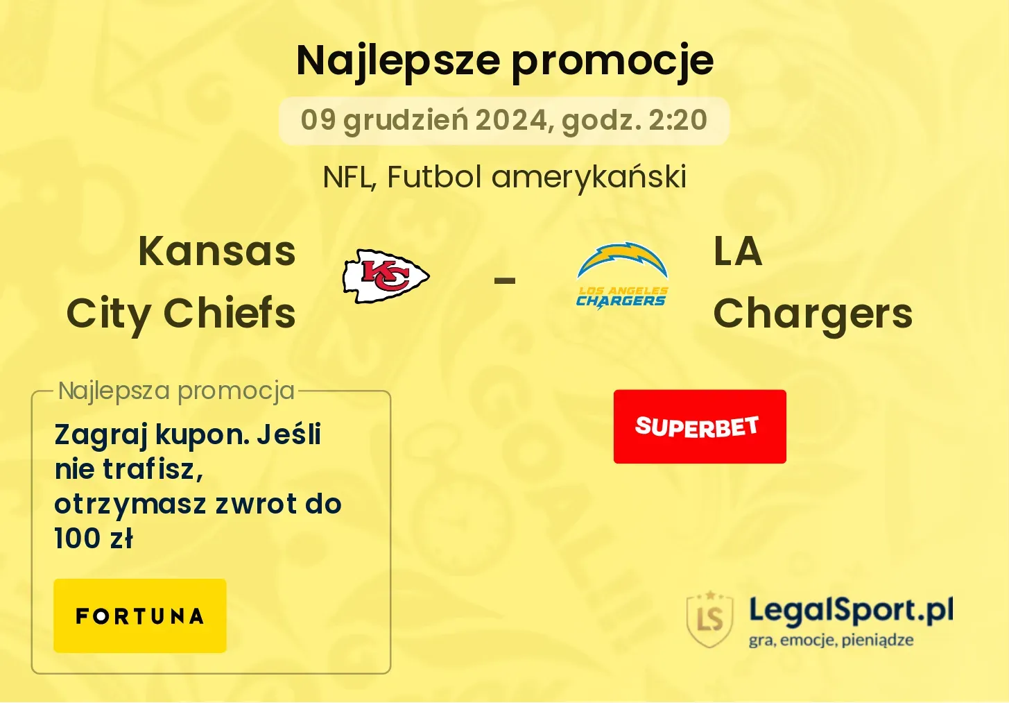 Kansas City Chiefs - LA Chargers promocje bukmacherskie