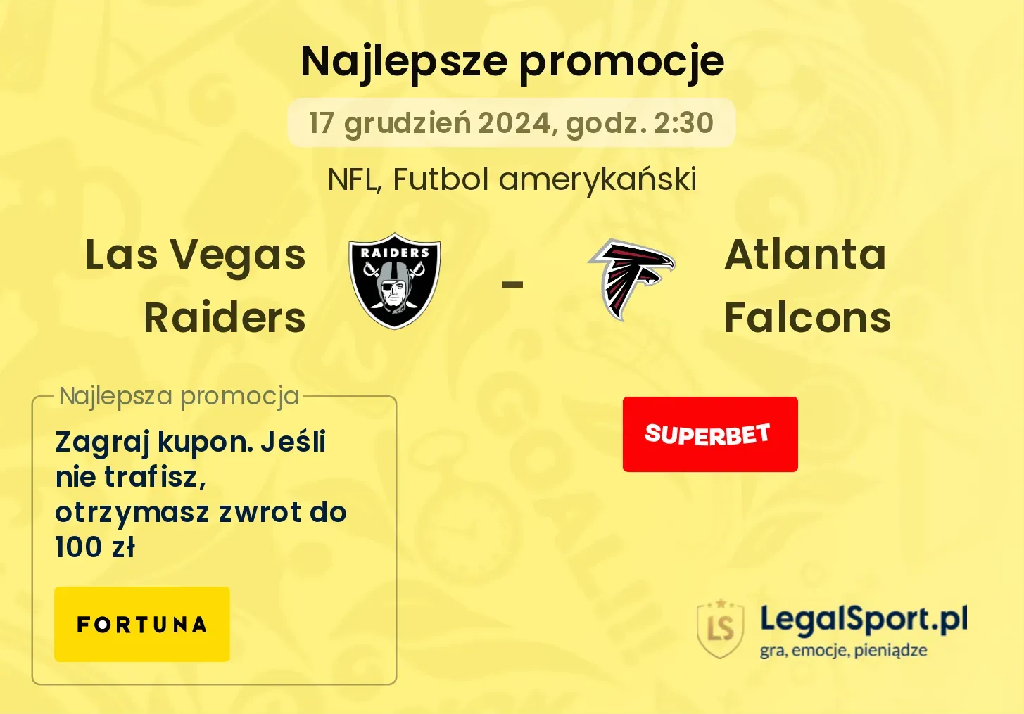 Las Vegas Raiders -  Atlanta Falcons promocje u bukmacherów