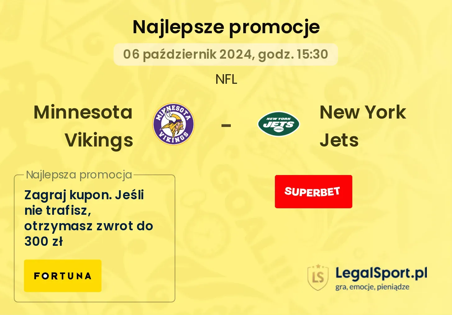 Minnesota Vikings - New York Jets promocje bukmacherskie 06.10, 15:30