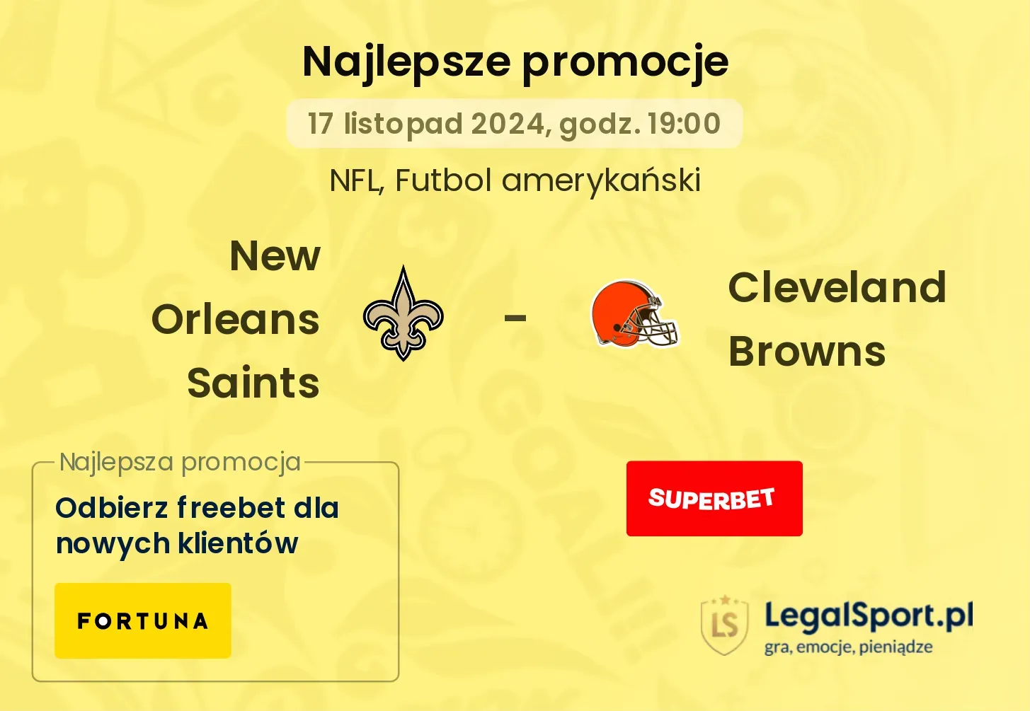 New Orleans Saints -  Cleveland Browns promocje bukmacherskie 17.11, 19:00