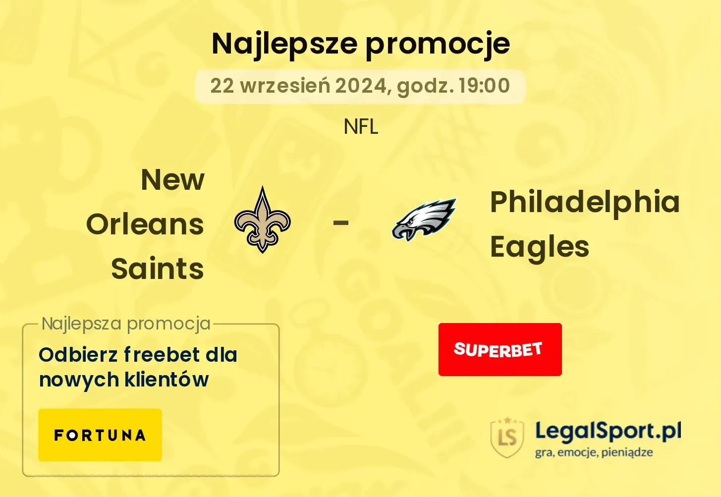 New Orleans Saints - Philadelphia Eagles promocje bukmacherskie 22.09, 19:00