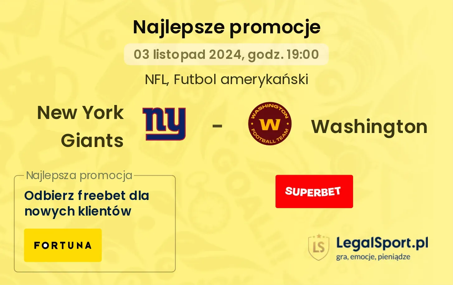New York Giants - Washington promocje u bukmacherów 03.11, 19:00