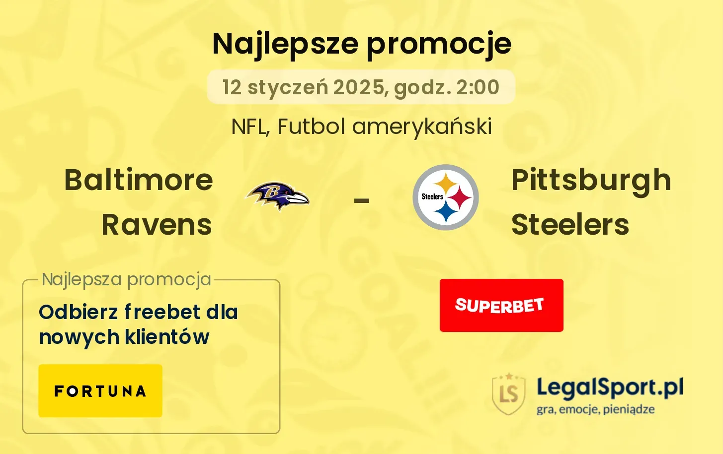 Baltimore Ravens -  Pittsburgh Steelers promocje u bukmacherów