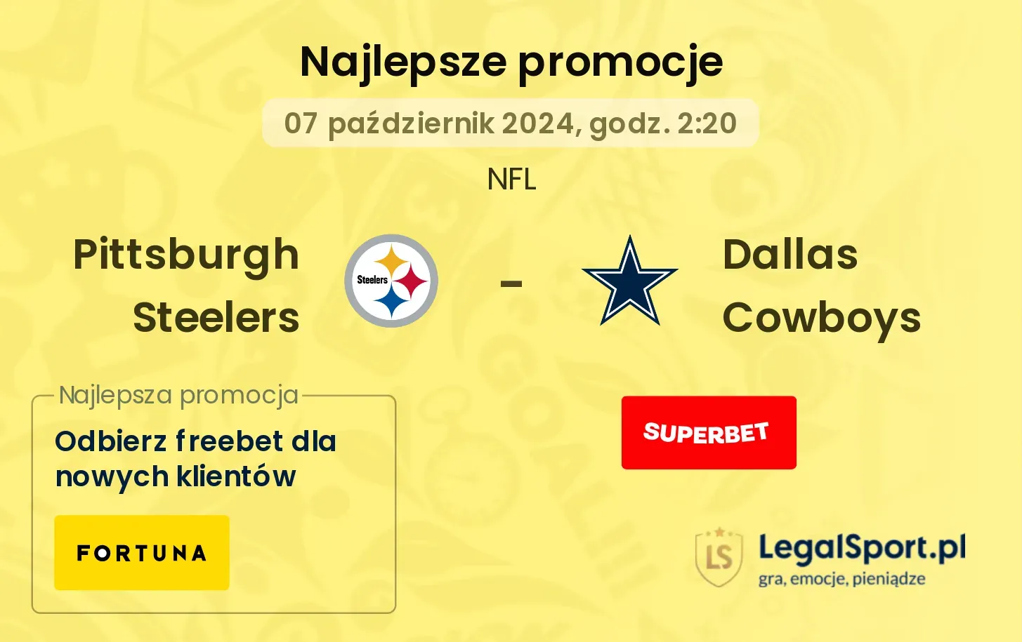  Pittsburgh Steelers - Dallas Cowboys promocje u bukmacherów 07.10, 02:20