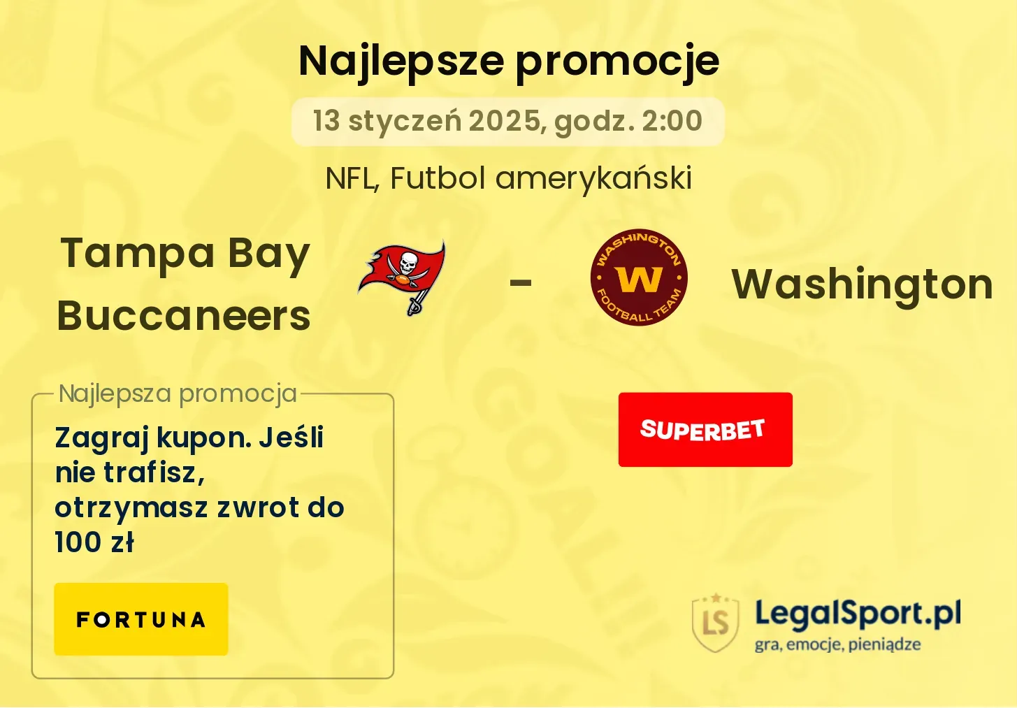 Tampa Bay Buccaneers - Washington promocje bonusy na mecz