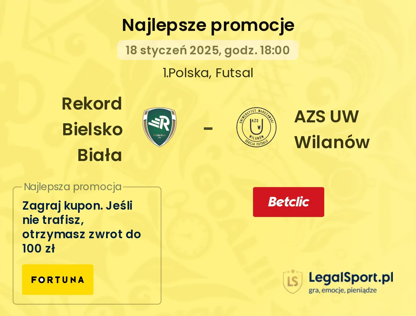 Rekord Bielsko Biała - AZS UW Wilanów promocje bukmacherskie