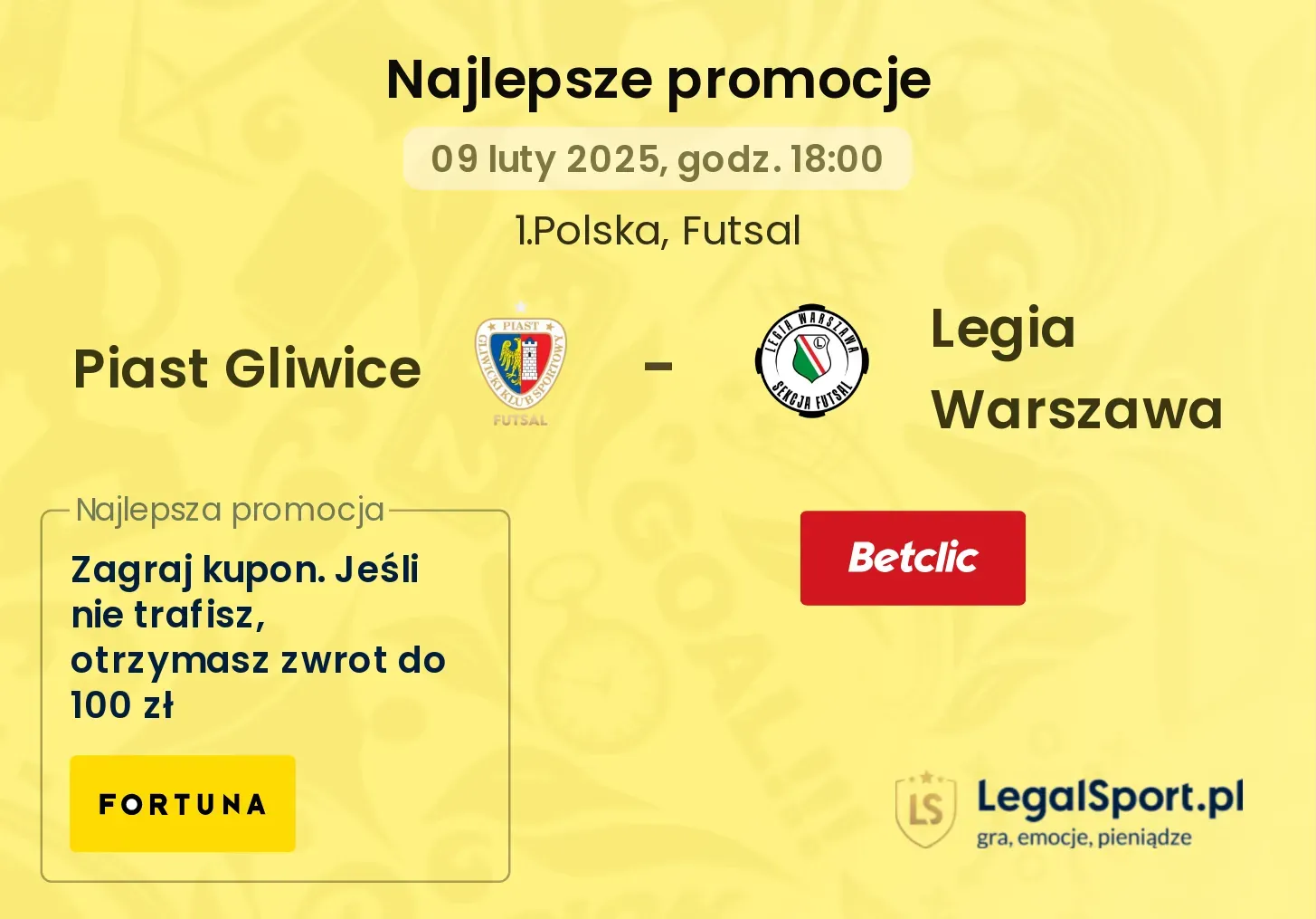 Piast Gliwice - Legia Warszawa promocje bukmacherskie