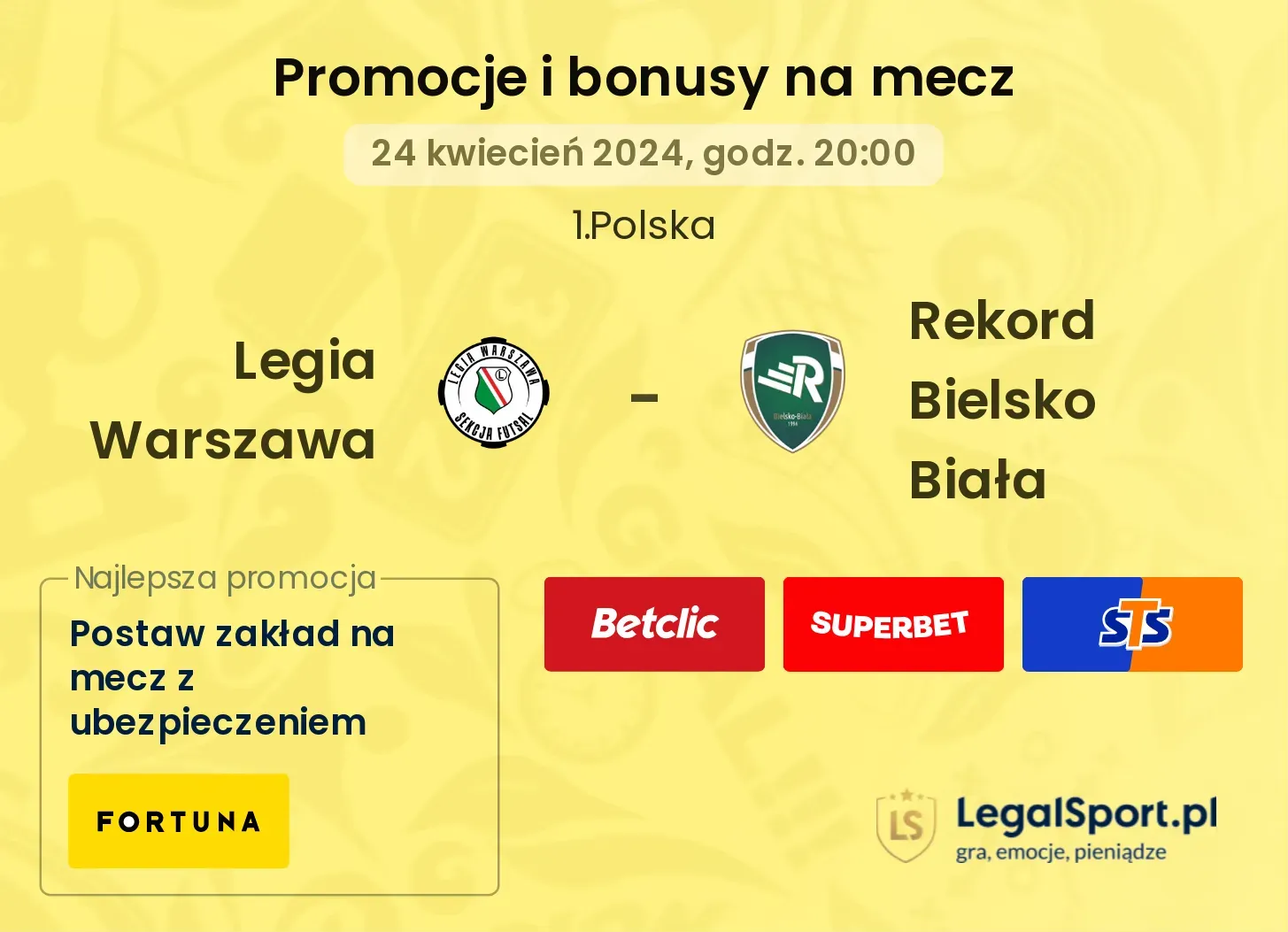 Legia Warszawa - Rekord Bielsko Biała promocje bonusy na mecz