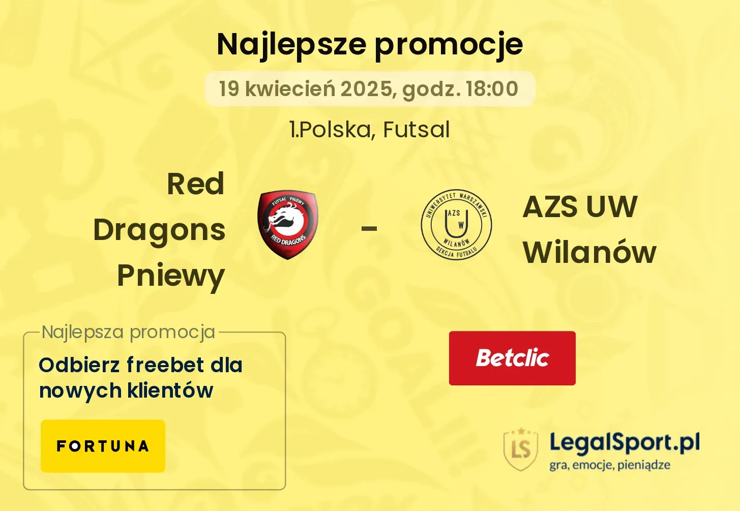Red Dragons Pniewy - AZS UW Wilanów promocje u bukmacherów