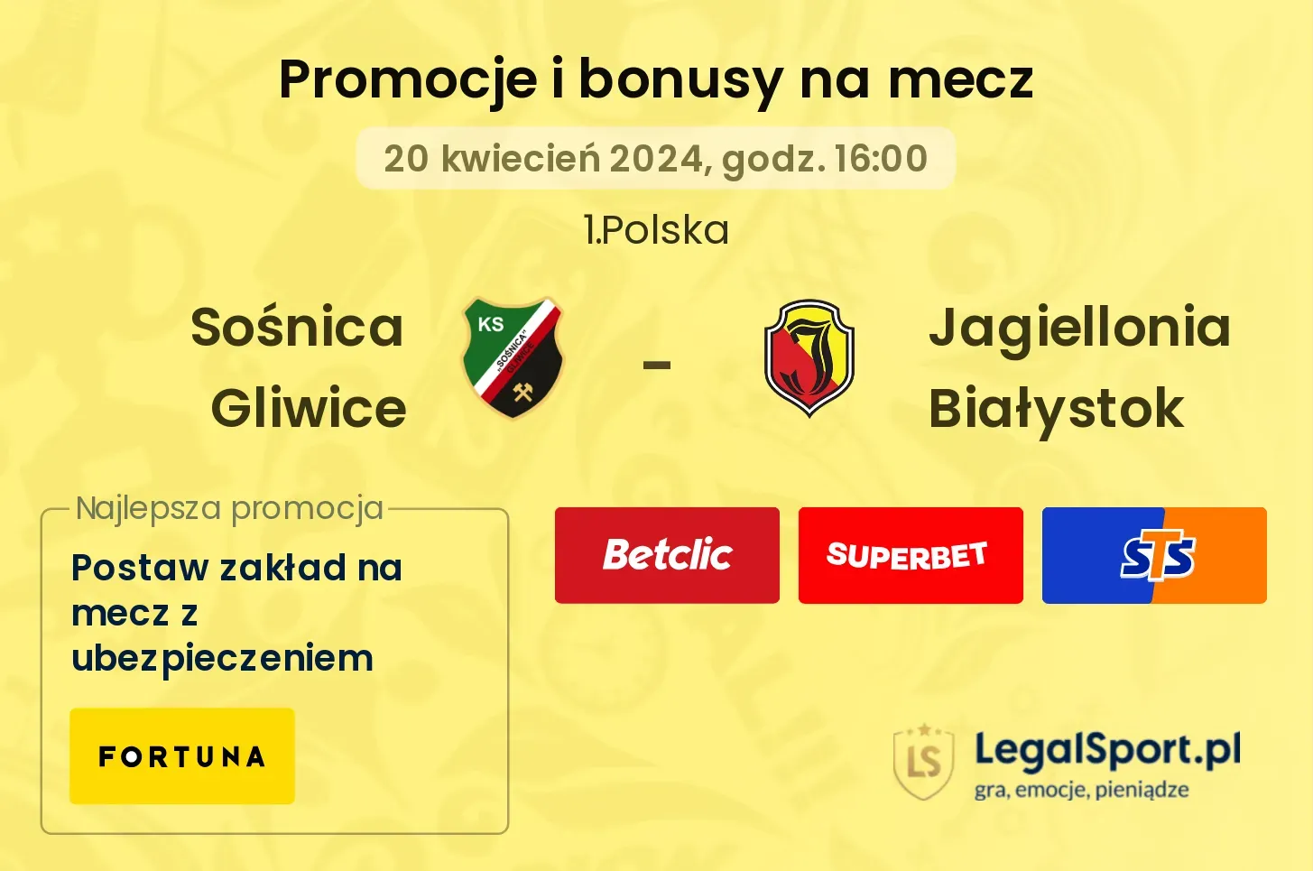 Sośnica Gliwice - Jagiellonia Białystok promocje bonusy na mecz