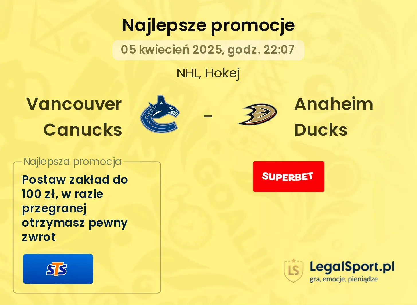 Vancouver Canucks - Anaheim Ducks promocje u bukmacherów