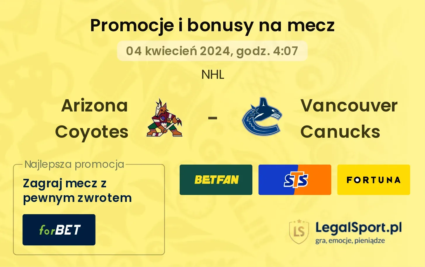 Arizona Coyotes - Vancouver Canucks promocje bonusy na mecz