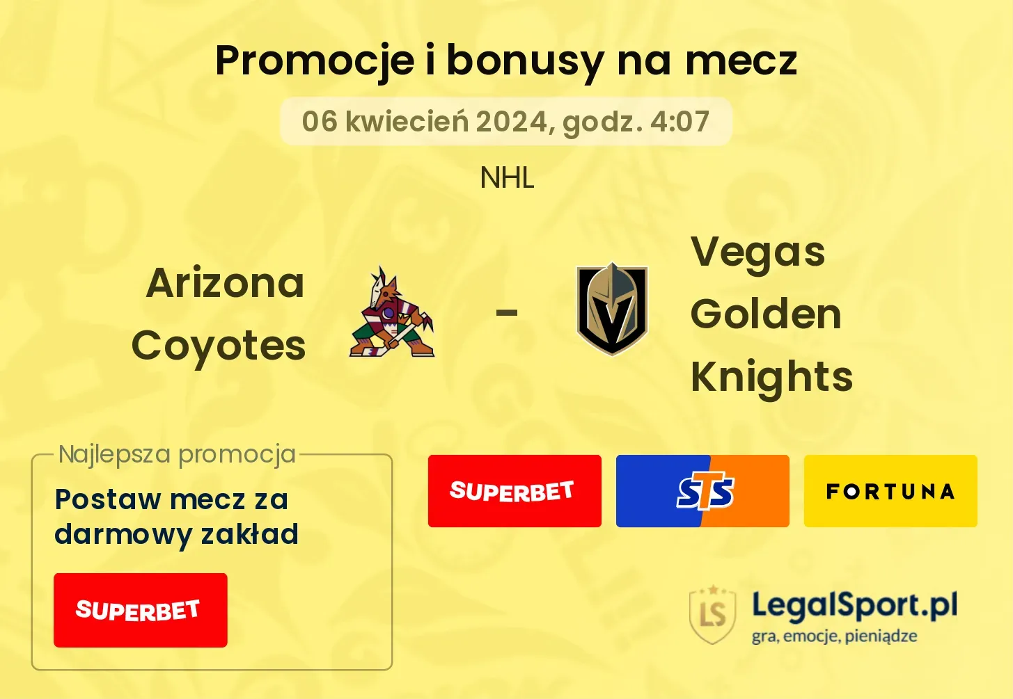 Arizona Coyotes - Vegas Golden Knights promocje bonusy na mecz