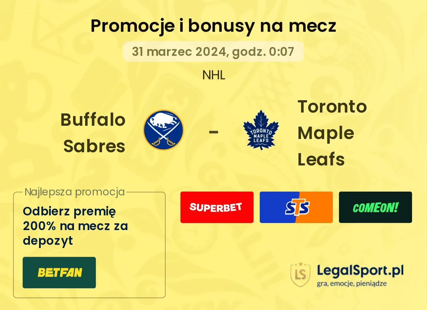 Buffalo Sabres - Toronto Maple Leafs promocje bonusy na mecz
