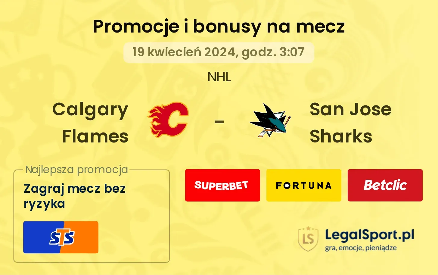 Calgary Flames - San Jose Sharks promocje bonusy na mecz