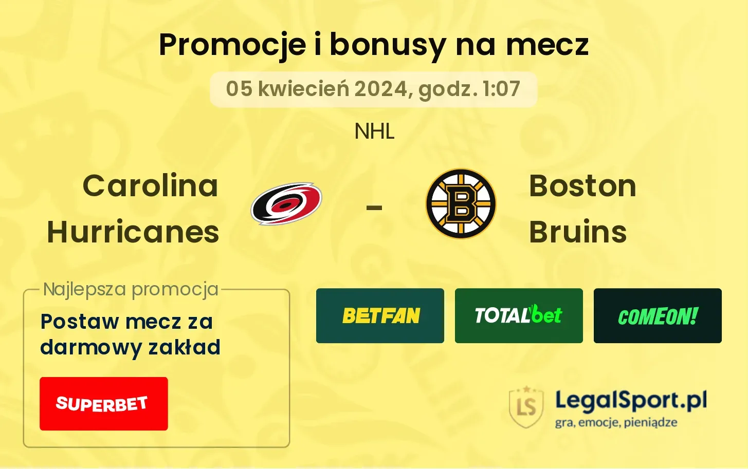 Carolina Hurricanes - Boston Bruins promocje bonusy na mecz