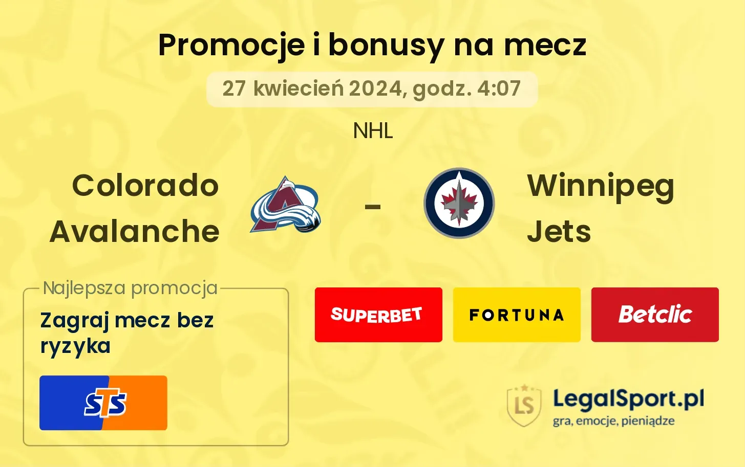 Colorado Avalanche - Winnipeg Jets promocje bonusy na mecz