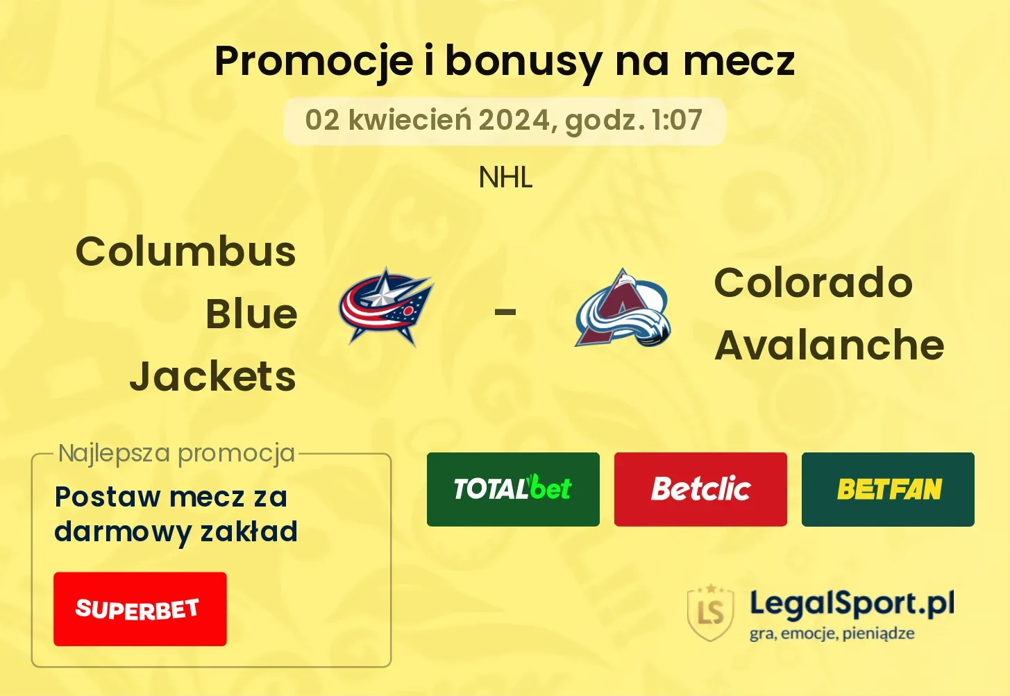 Columbus Blue Jackets - Colorado Avalanche promocje bonusy na mecz