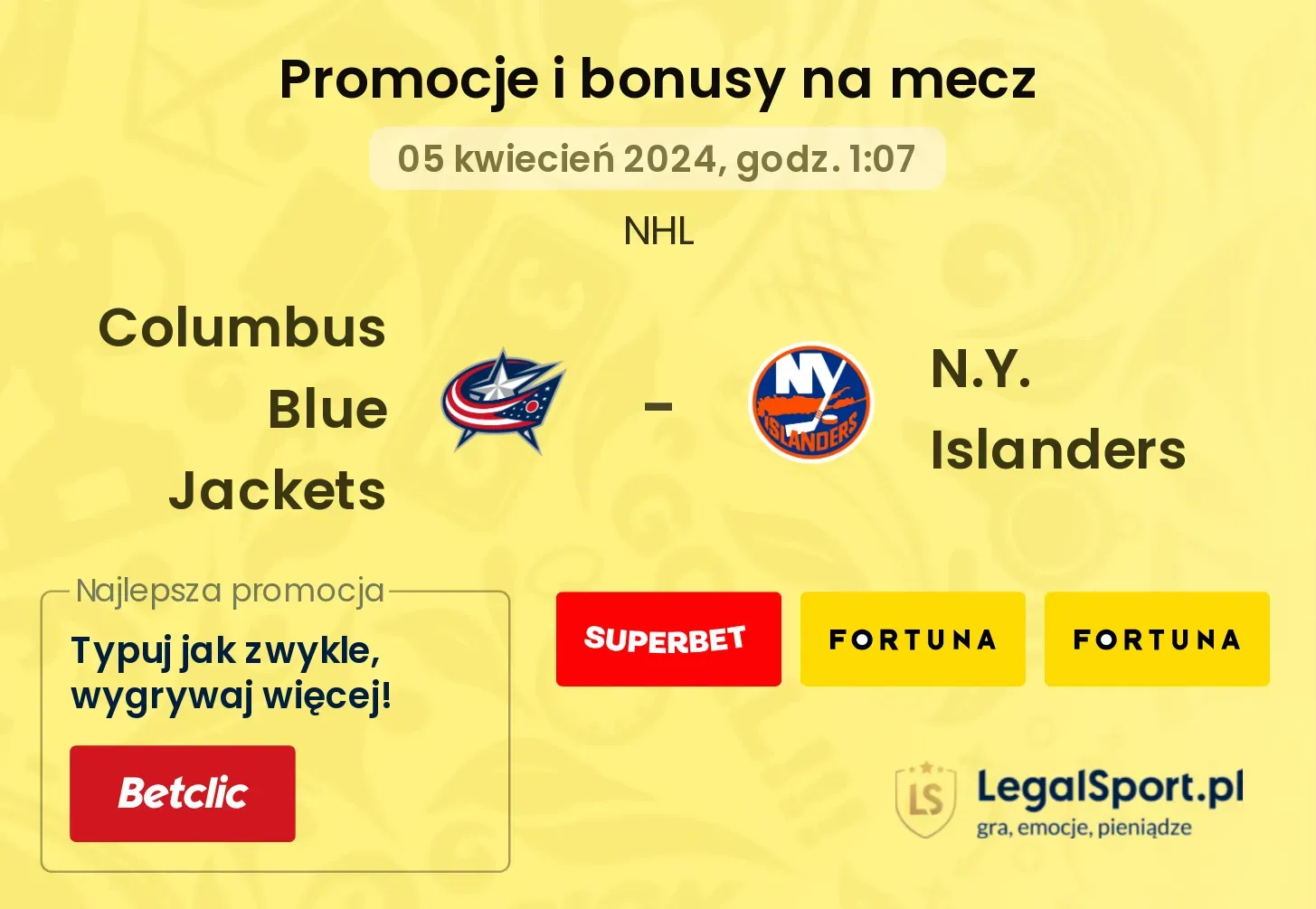 Columbus Blue Jackets - N.Y. Islanders promocje bonusy na mecz