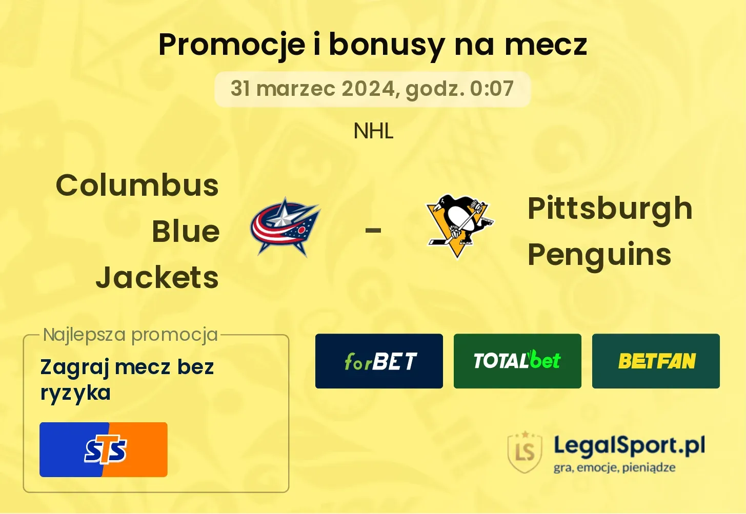 Columbus Blue Jackets - Pittsburgh Penguins promocje bonusy na mecz