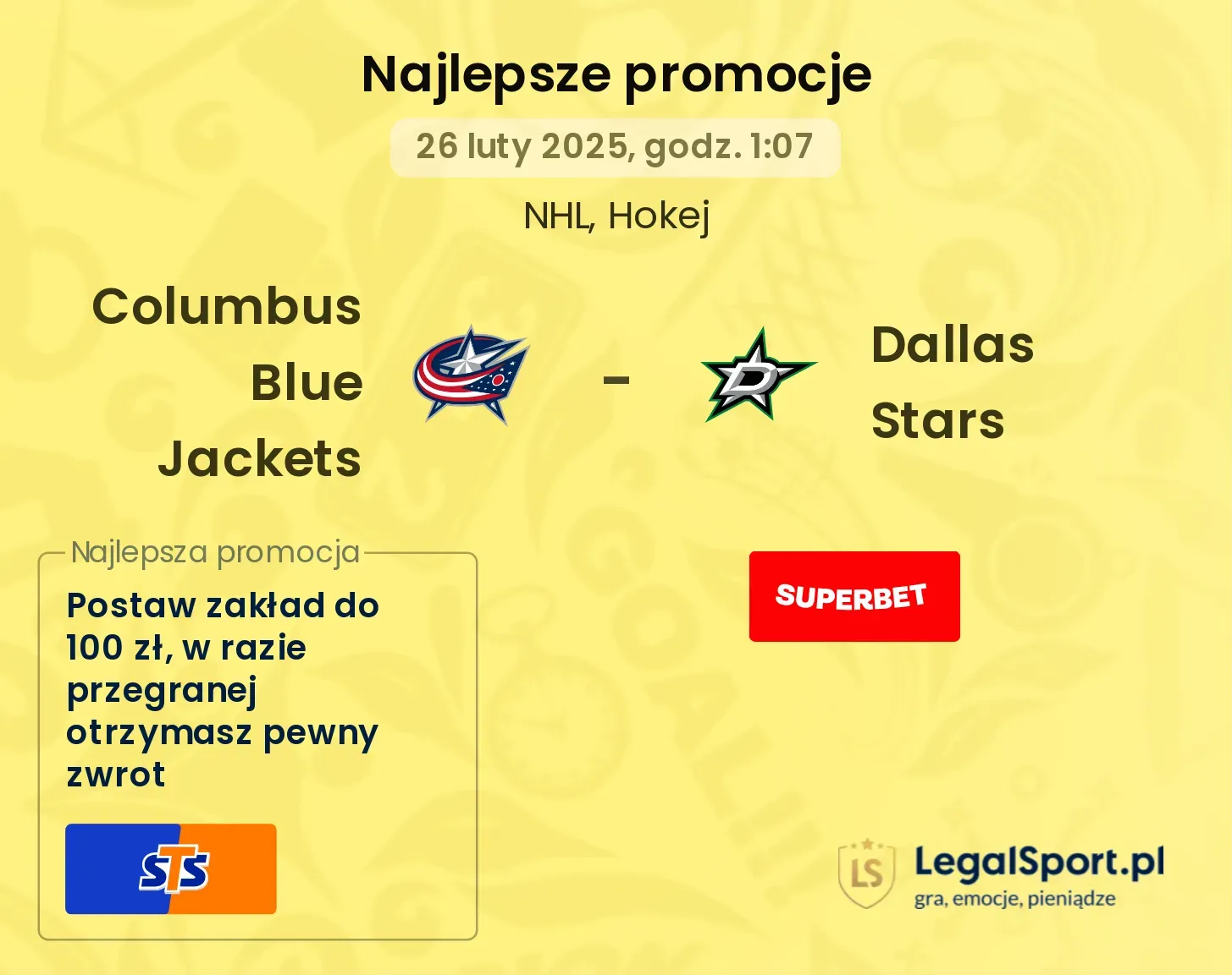 Dallas Stars - Columbus Blue Jackets promocje bonusy na mecz