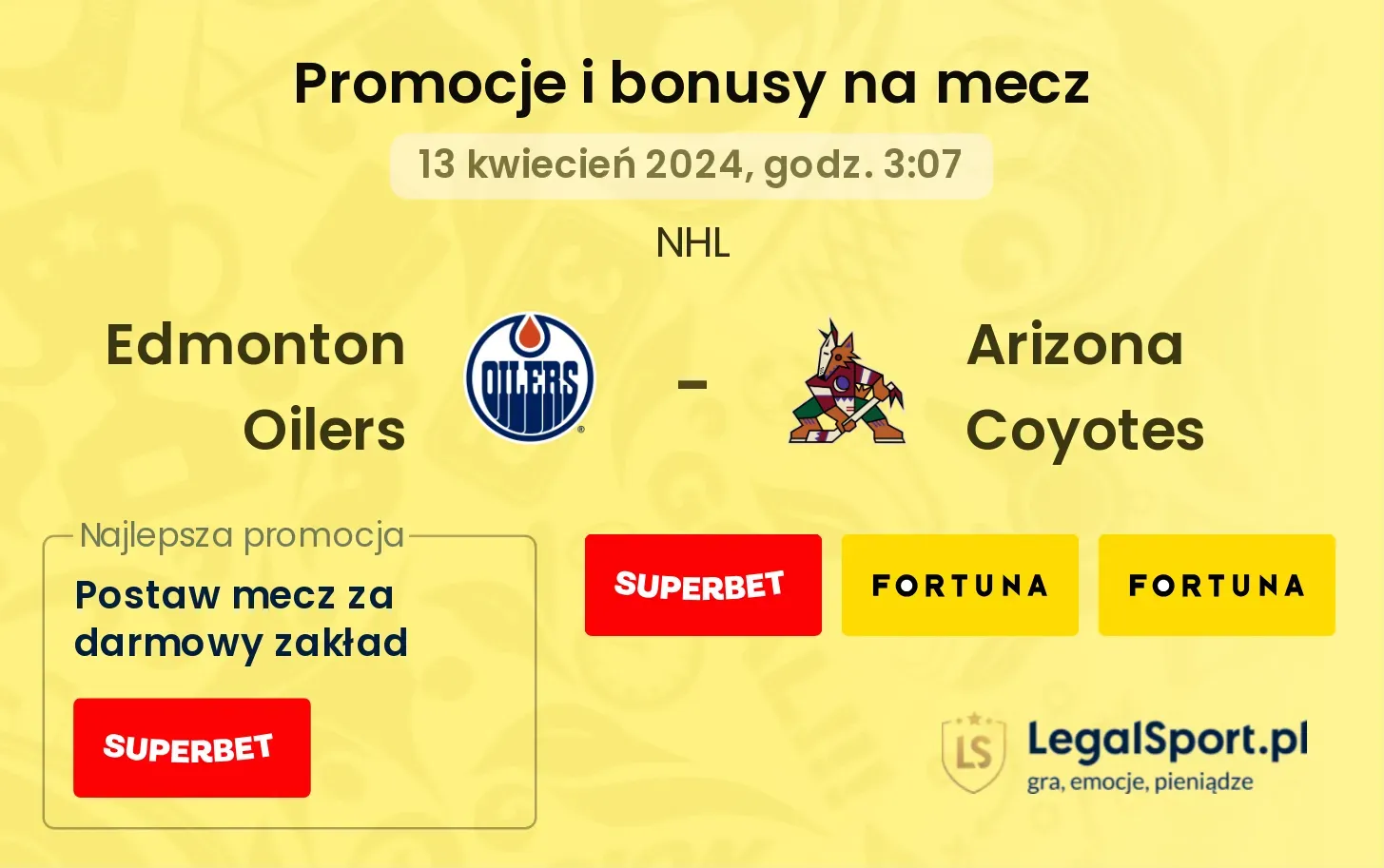 Edmonton Oilers - Arizona Coyotes promocje bonusy na mecz