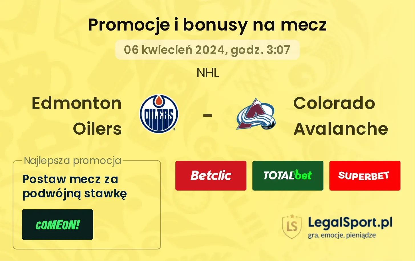 Edmonton Oilers - Colorado Avalanche promocje bonusy na mecz