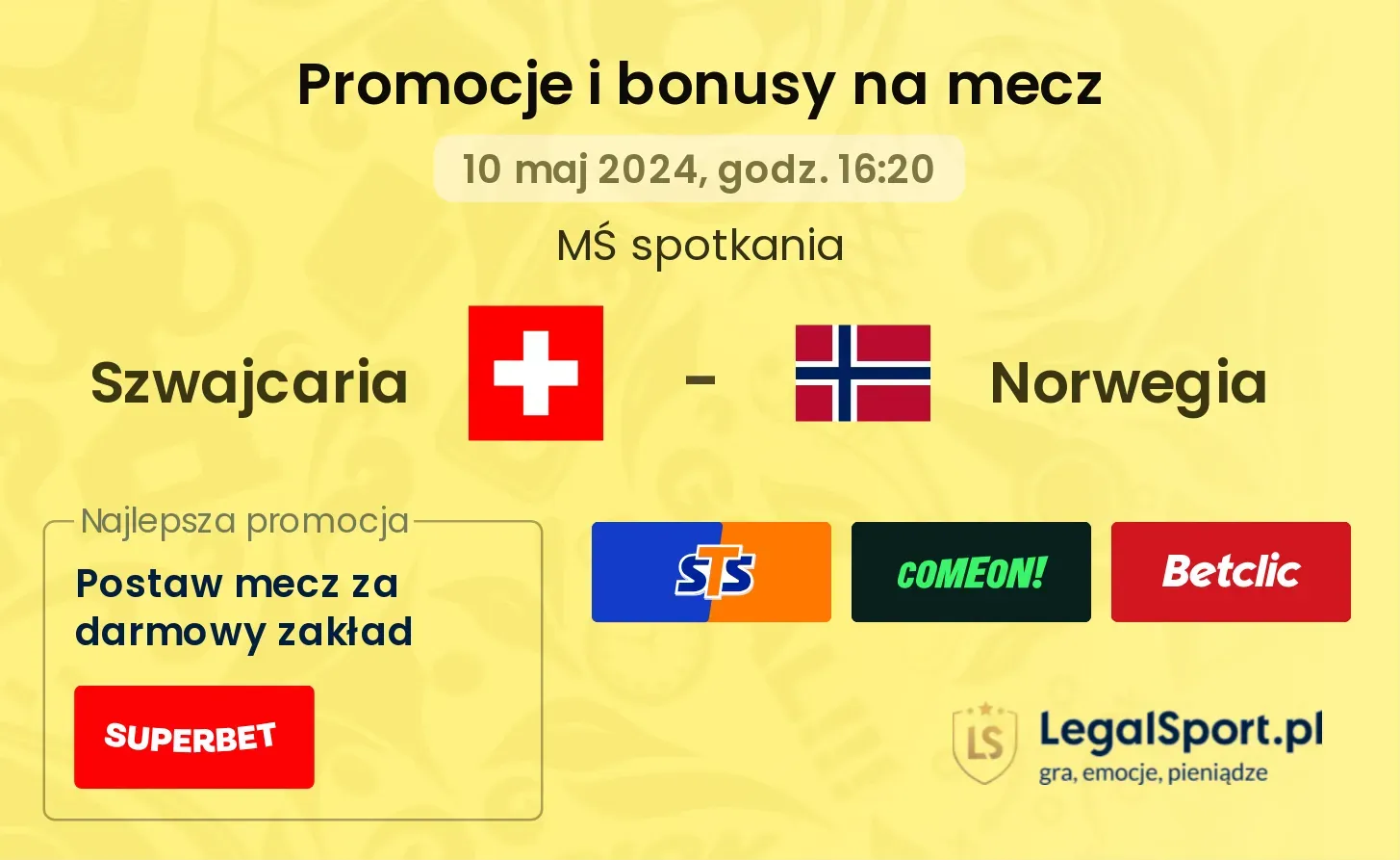 Szwajcaria - Norwegia promocje bonusy na mecz