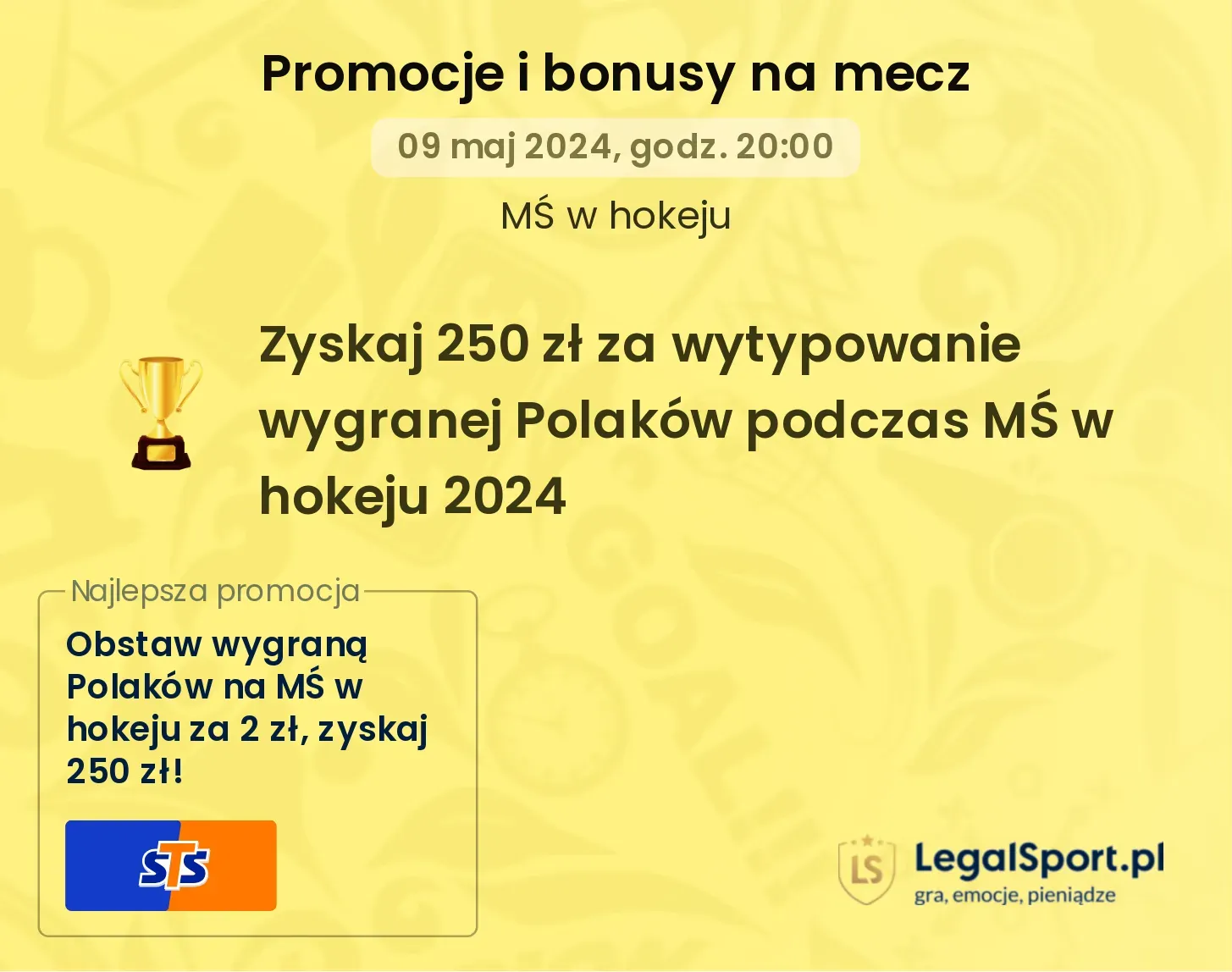 Zyskaj 250 zł za wytypowanie wygranej Polaków podczas MŚ w hokeju 2024 promocje bonusy na mecz