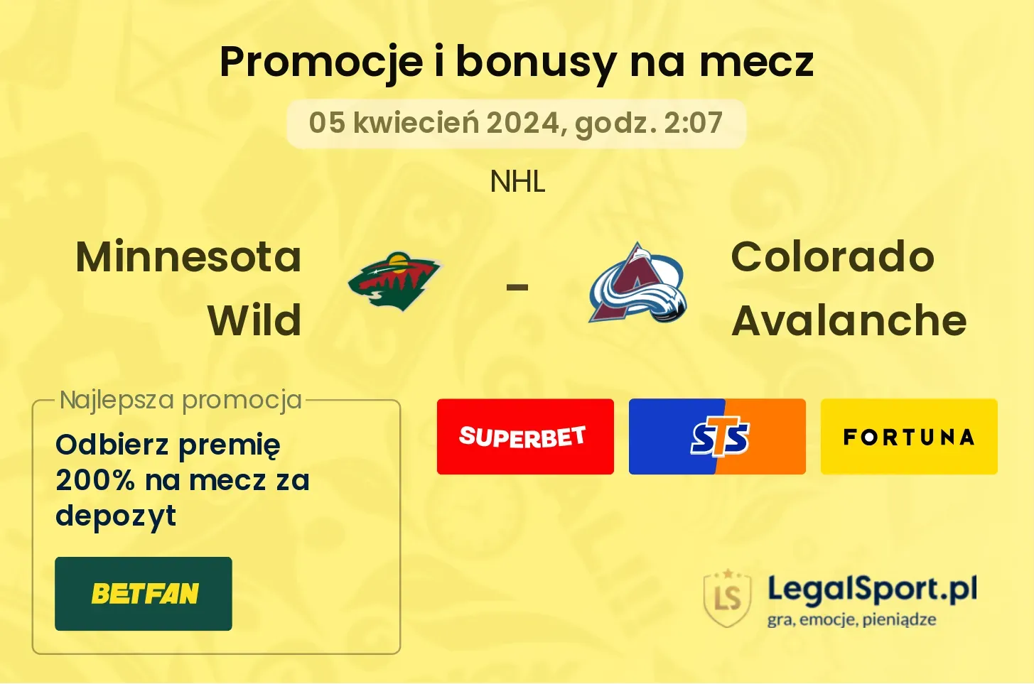 Minnesota Wild - Colorado Avalanche promocje bonusy na mecz