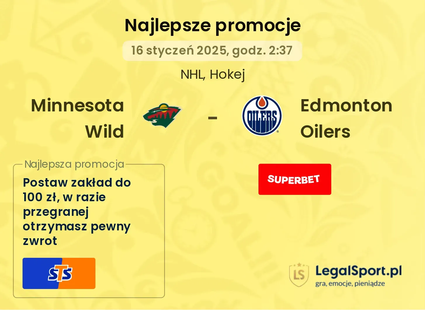 Minnesota Wild - Edmonton Oilers promocje bonusy na mecz