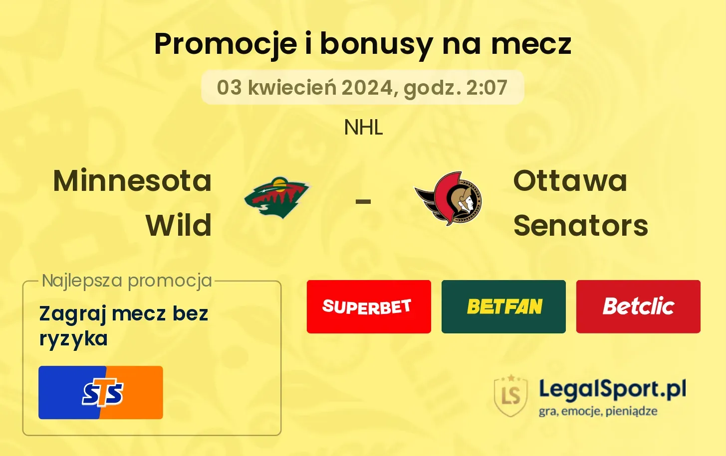 Minnesota Wild - Ottawa Senators promocje bonusy na mecz